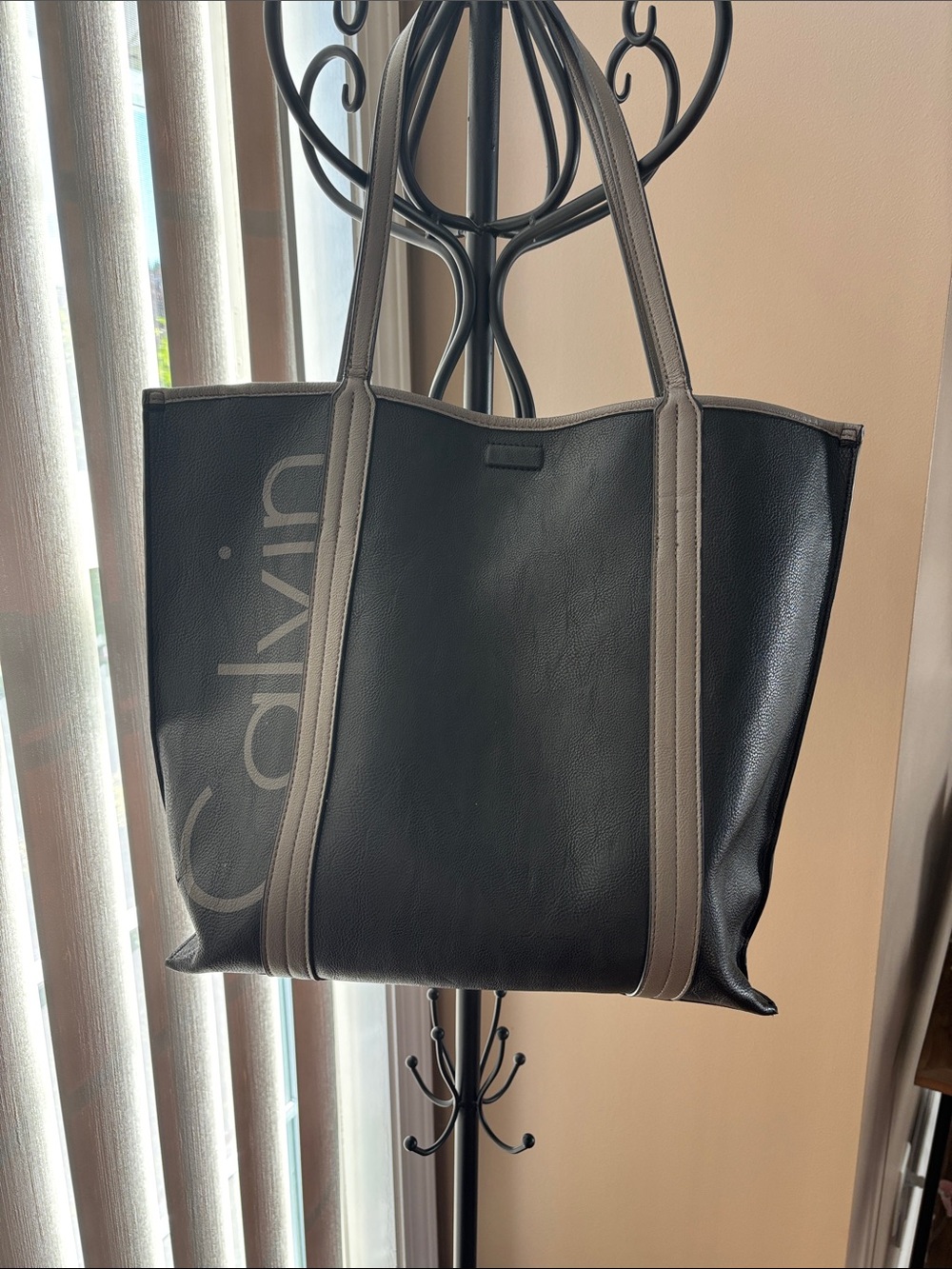 Calvin Klein Black Tote with Taupe Trim and Logo